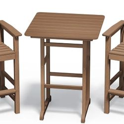 Balcony Adirondack Chairs and Table 3 Pieces Set, Adirondack Bar Height Chairs Set of 2 and Bar Table, Outdoor Bar Stools Set for Bistro, Poolside, Ba