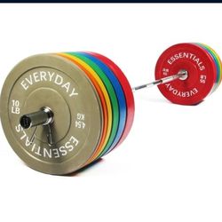 415 Lbs!  Color Bumper Weight Plate + 7FT Olympic Barbell