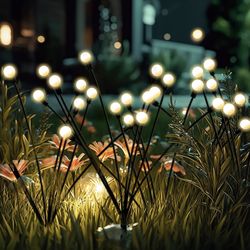 New! Solar Garden Lights-Firefly Lights, Upgraded 2 Pieces Together Feature 16 LEDs Solar Starburst Swaying Waterproof Lights in Each Pack Warm White