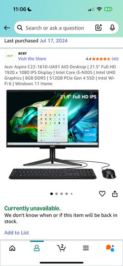 Acer aspire all in one desktop pc - Great Condition