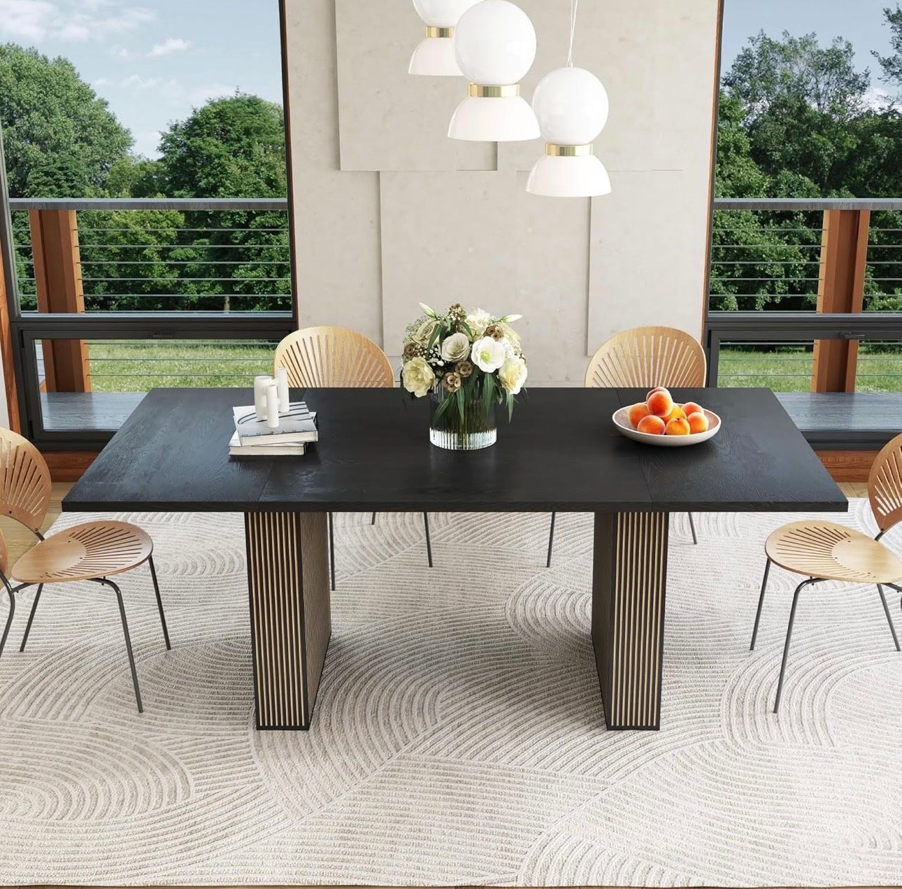 QHITTY 78 Inch Fluted Dining Table