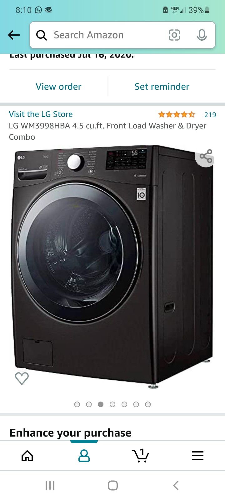 LG Front Loader Washer and Dryer All In One 