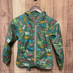 LL Bean Kids 6X-7 Jacket Green Windbreaker Animal Dog Print rain