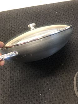 15 Inch Stainless Steel Wok Style Serving Pot With Glass Top