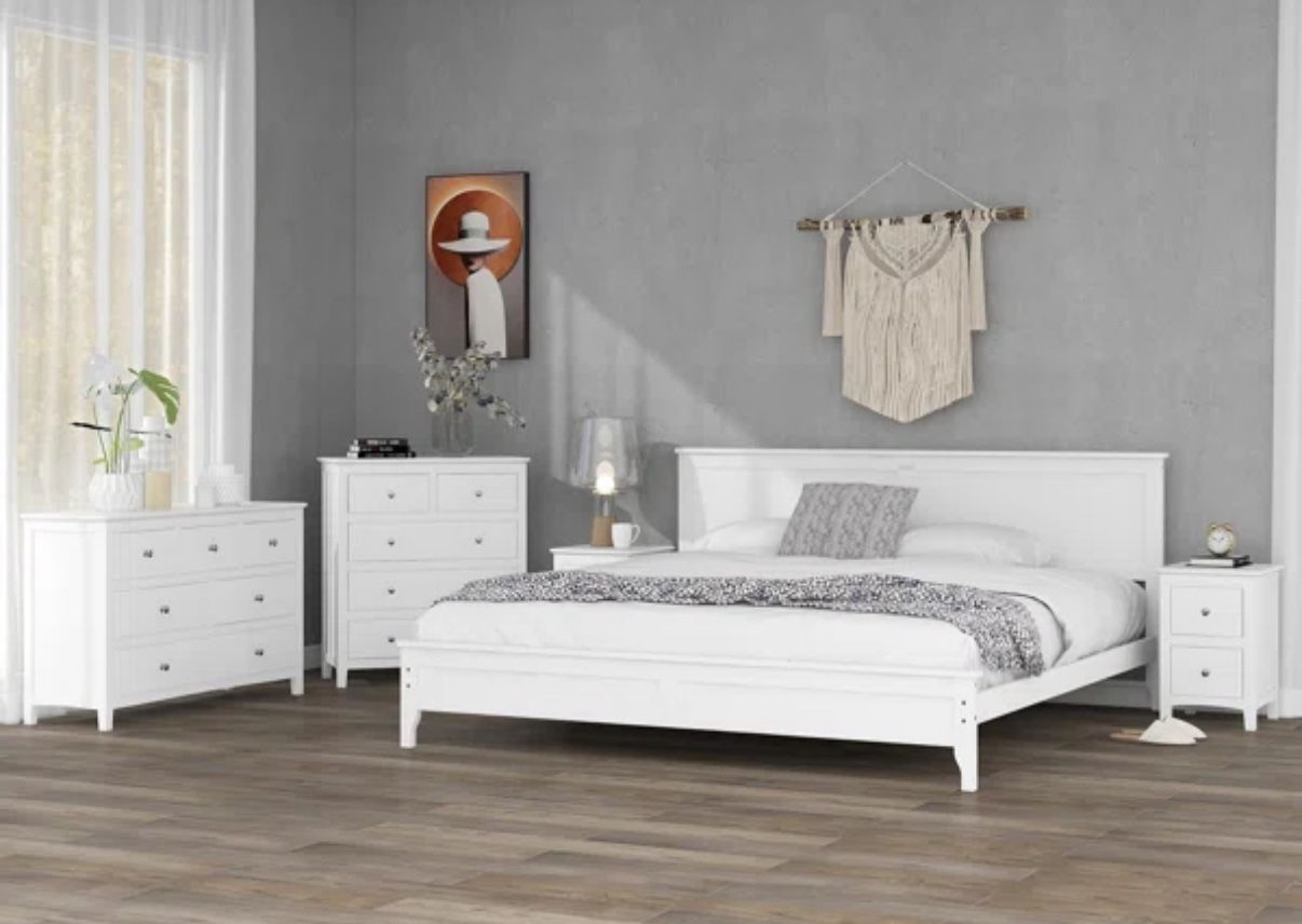 4 Piece Matching King Bedroom Set White