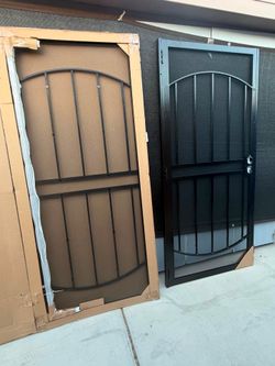 72 in. x 80 in. Arcada Black Surface Mount Outswing Steel Double Security Door with Expanded Metal Screen