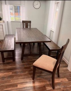 dinning table with benches and chairs