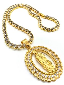 Tennis Chain With Stainless Steel 18K Gold Plated Cubic Zirconia Pendant Size Length: 18”,20 ,22,24,26,28”