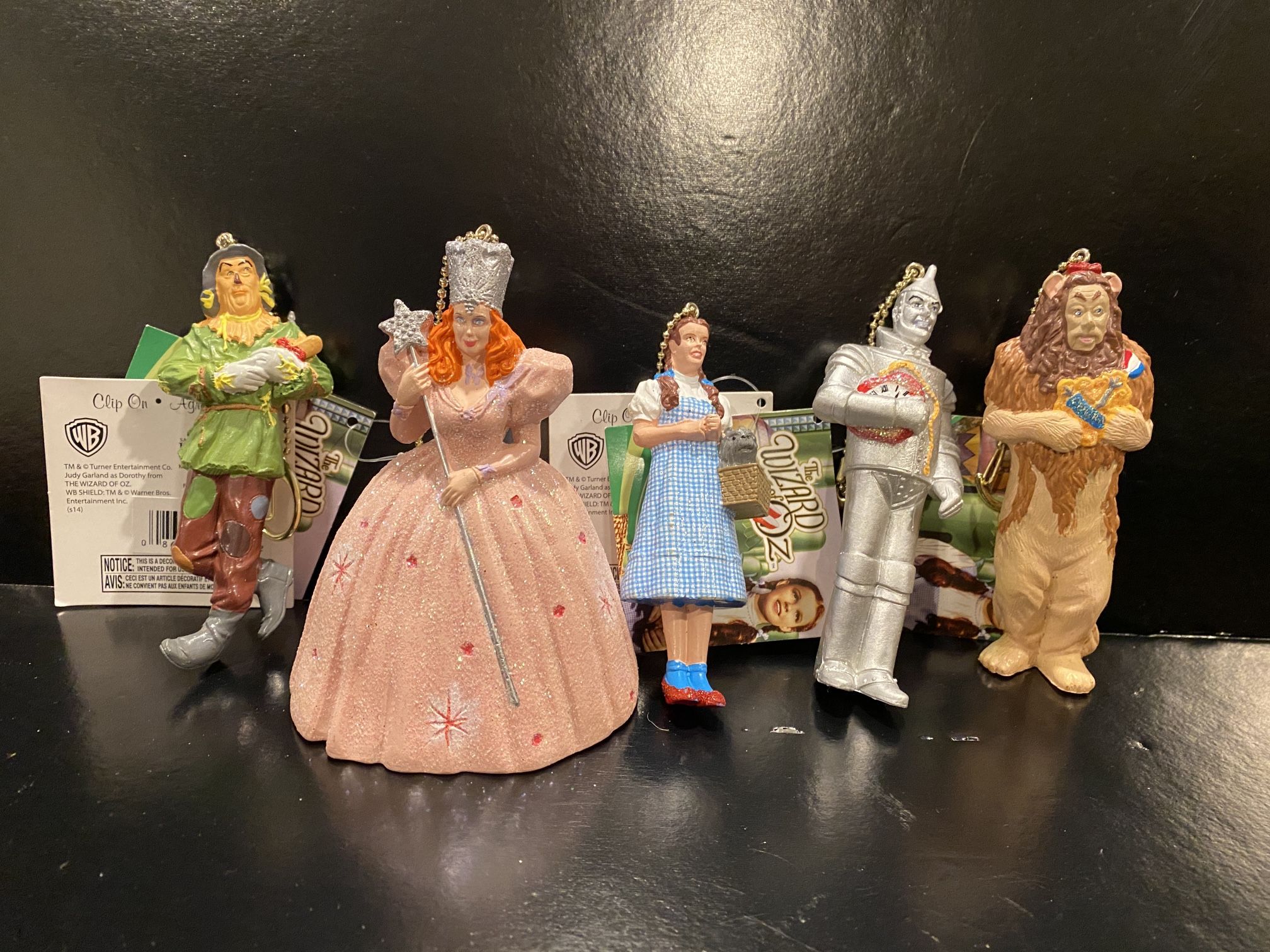 5 Vintage Wizard of Oz Kurt Adler Clip Ons / Key Chain / Christmas Ornament Dorothy Glenda the Good Witch Scarecrow Tinman Cowardly Lion. 
