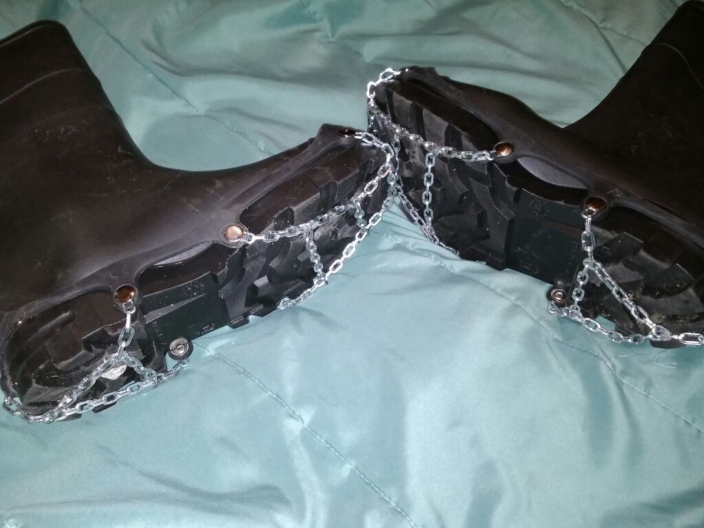Snow & ice boots with chains.