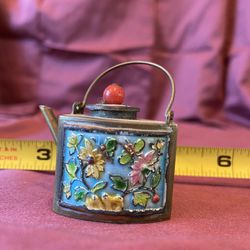 Vintage Miniature Chinese Enamel Brass Teapot