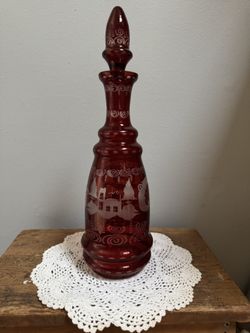 Antique Egermann Bohemian Ruby Cut to Clear Decanter from Czech Republic