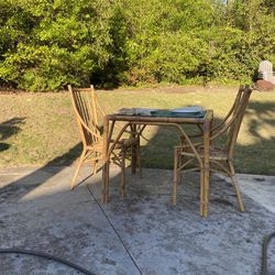 Vintage Burnt Bamboo Table And Two Chairs