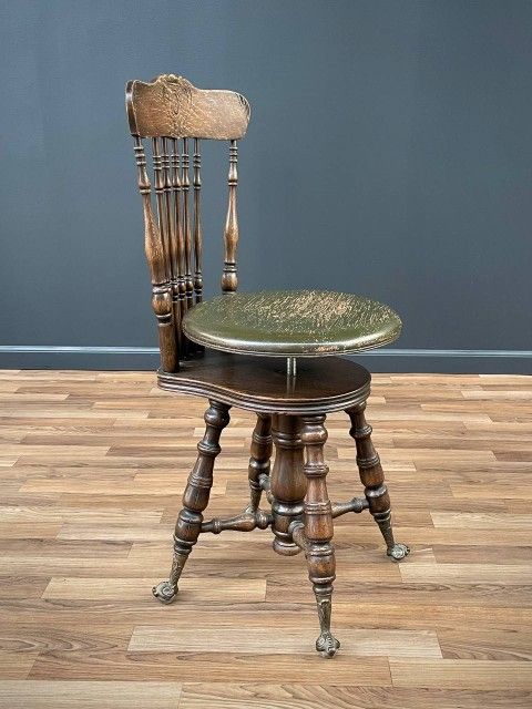 Antique Victorian High Back Adjustable Piano Stool, c.1930’s - Delivery Available
