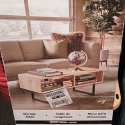 Natural Coffee Table With Decorative Shelf