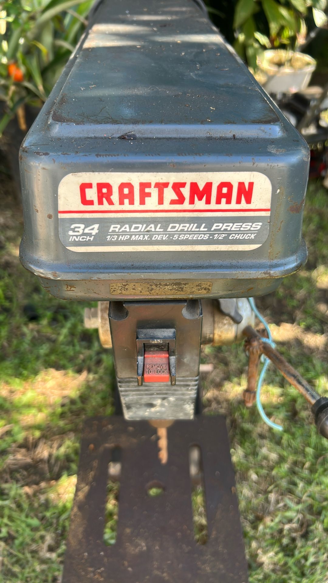 Craftsman 34” Radial Drill press 1/3 HP Max Dev -5speed -1/2” Chuck.