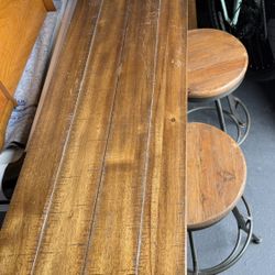 Wood Bar Table With Two Stools 