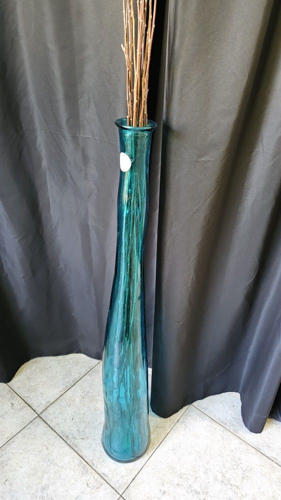 Vidrios San Miguel Aqua Tall Handmade 48in” Art Deco Glass Floor Vase