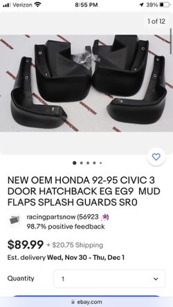 New Oem 92-95 Eg Hatch Mudflaps 