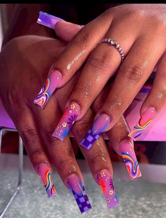 24 pcs. Long Colorful Press-On Nails