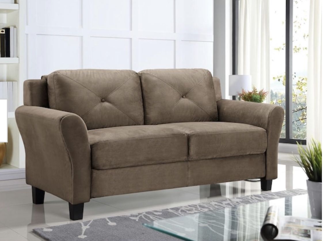  31.5 in. Brown Microfiber 2-Seater Loveseat with Round Arms, new in box