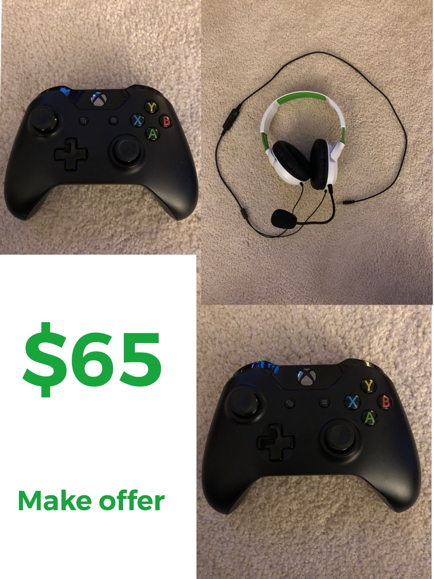 2 XBOX CONTROLLERS AND TURTLE BEACH HEADSET