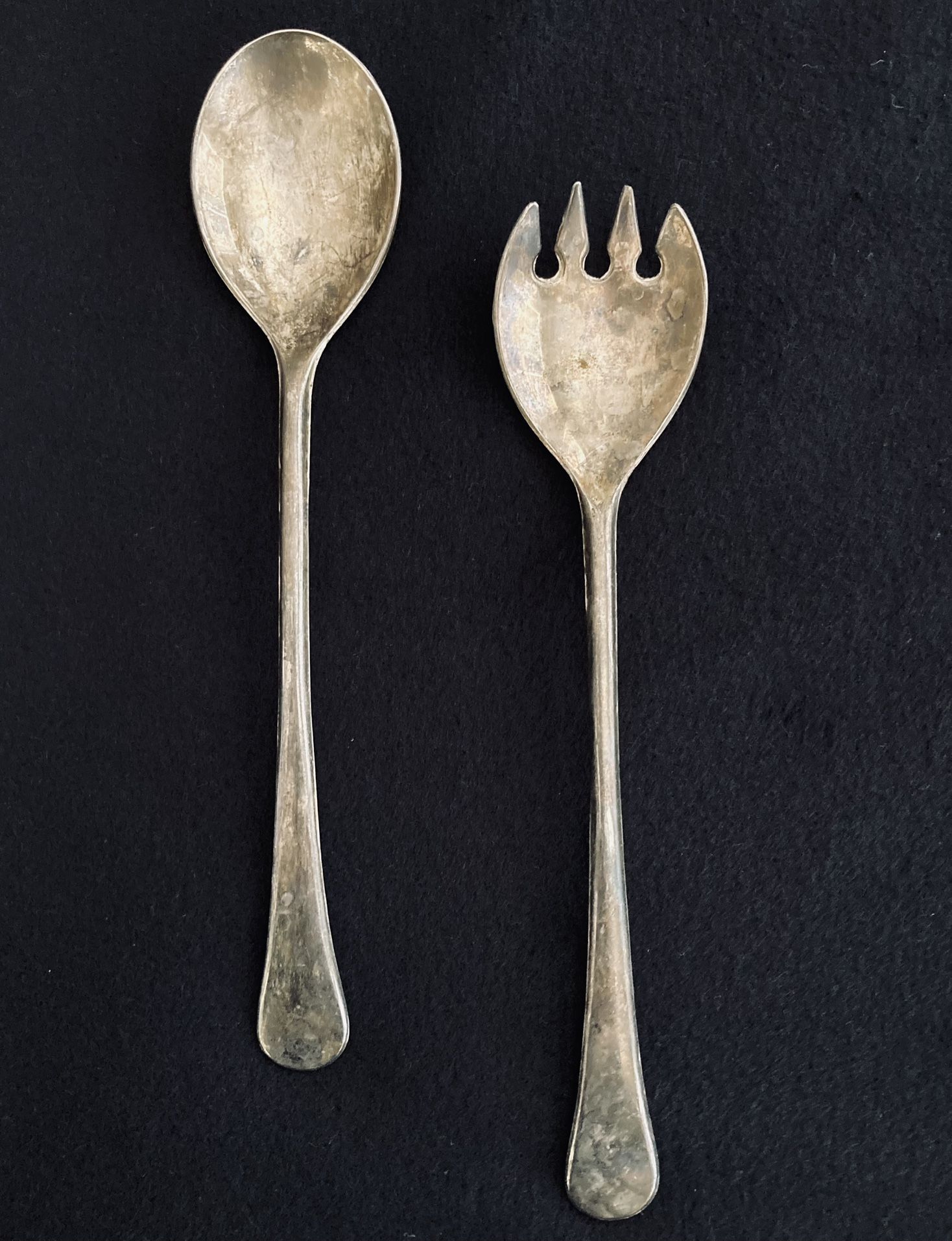 Made in Italy 9" Silver Plated Serving Fork & 9" Spoon Vintage Italian