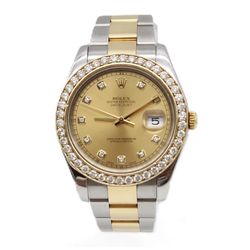 Rolex Datejust 41mm 18k Gold & Steel Iced Diamonds Gold Dial 116333
