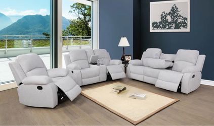 COSTCO Gray chenille fully reclining three piece couch set