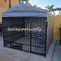 Brand New In Box! Large Heavy Duty Dog Kennel Just Under 7'x7' Wrap Around Adjustable Roof Tarp Swivel Door Reinforced Iron Dog Cage Corral De Mascota
