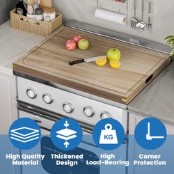 Bamboo Stove Top Cover Noodle Board Cutting Board Serving Tray for Gas Range Glass Electric Stovetop with Reinforced Corners and Juice Groove (30 x 22