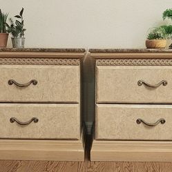Pair Of 2 Faux Marble Terrazo Pattern Nightstands 2-Drawer Night Stands 