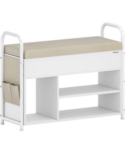 Shoe Bench, Shoe Rack, Entryway Furniture, Inner Storage Under The Lid, Cloud White and Cuppuccino Beige ULSB052W01