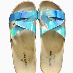 Brand New Women’s Size S(5-6) Iridescent Blue Activ Pro Slides Sandals Like Birkenstocks