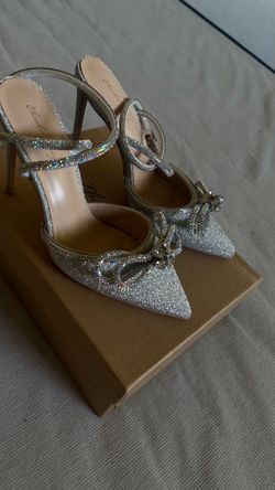 Silver Glitter Crystal Bow Pointed Toe Heels