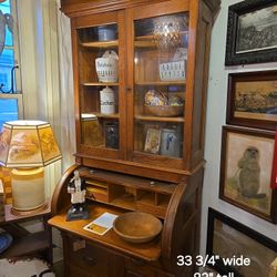 Antique Victorian Roll Front Secretary Desk