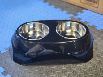 Black and metallic brand new dog bowls