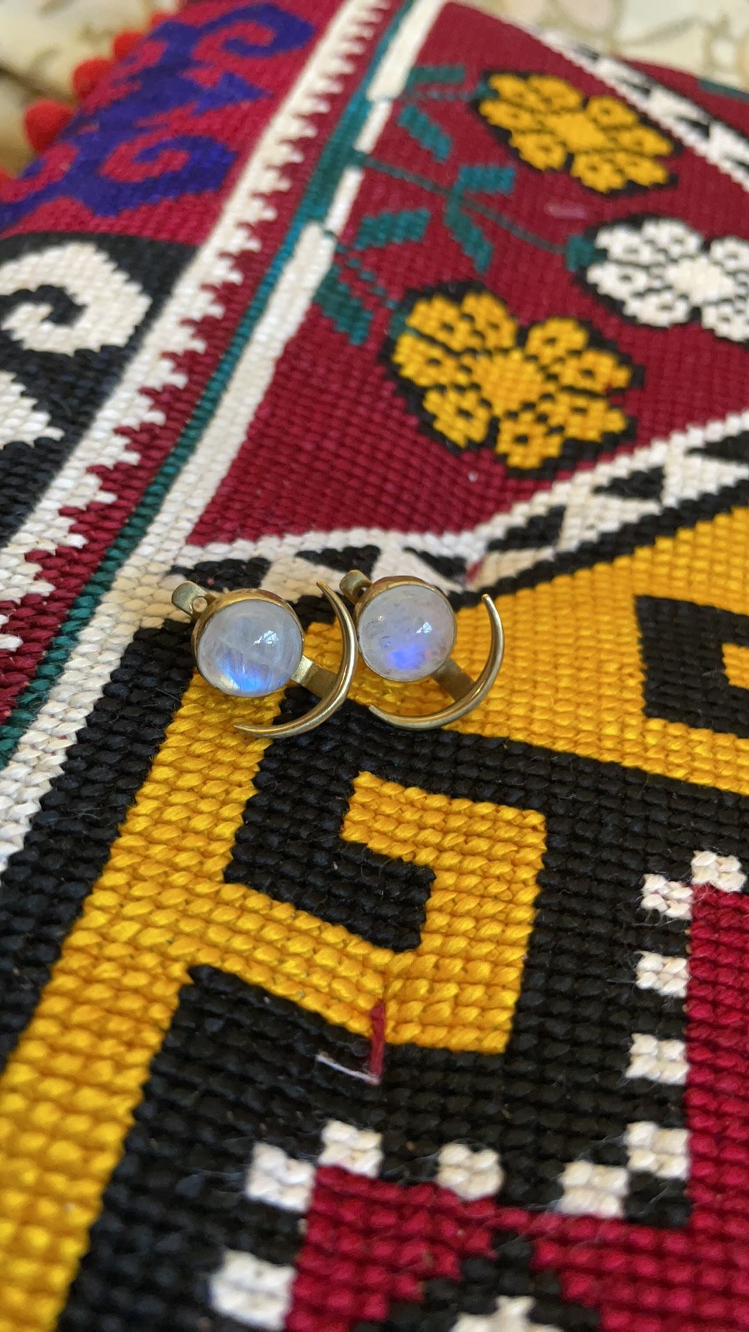 Locally Made Moonstone & Brass Earrings