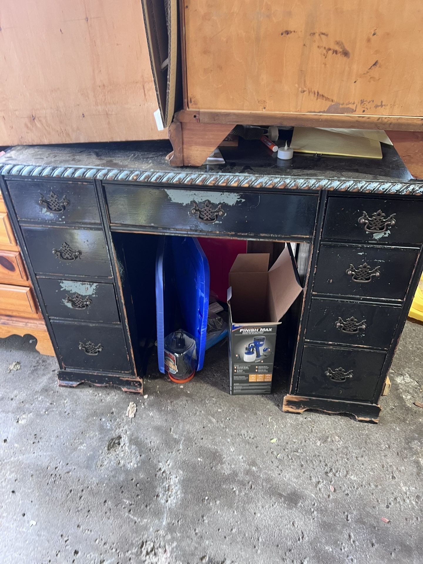 Repurpose project!!! Solid wood knee hole desk.