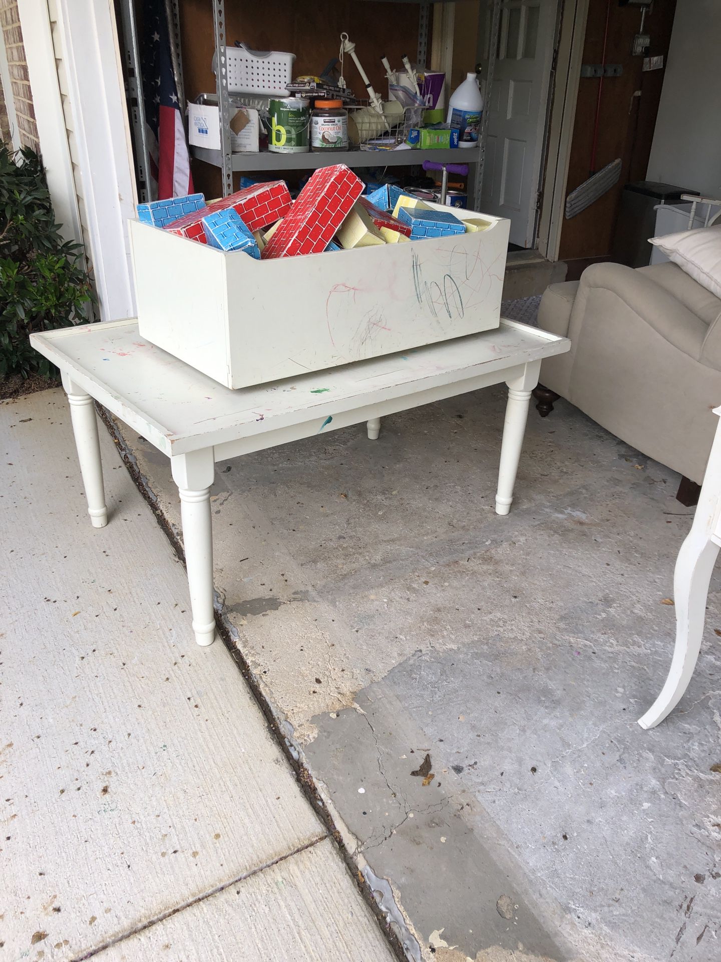 Pottery barn table and toy box