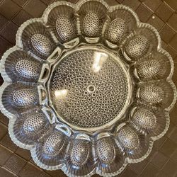Vintage Crystal Bubble Hobnail Indiana Glass Egg Serving Platter