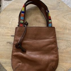 Vintage fossil mini bag Brown and multicoloured leather bag with beaded strap