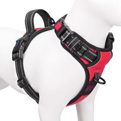 Reflective Dog Harness Large Breed Adjustable No Pull Vest With Handle 2 Metal Rings 3 Buckle