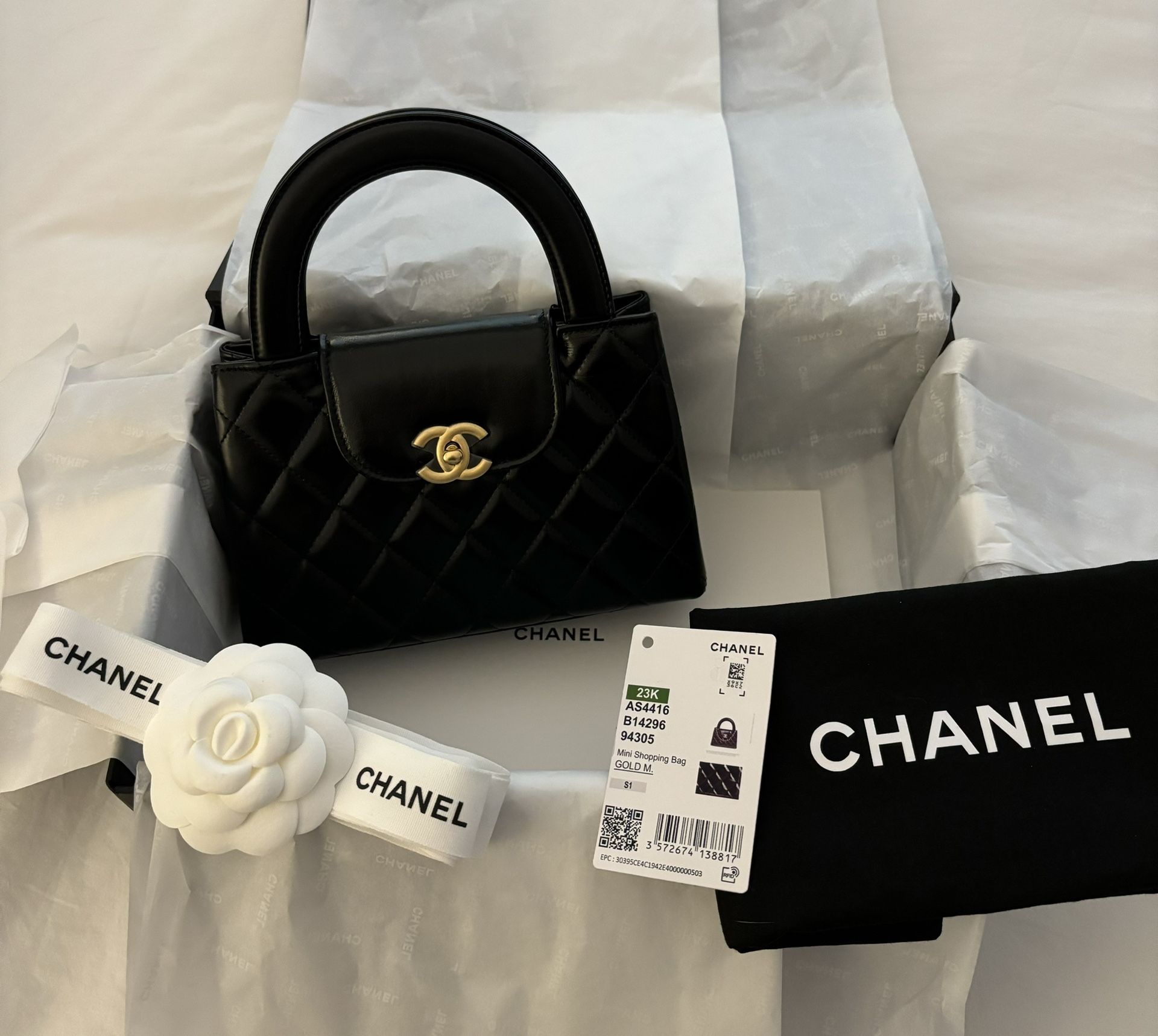 NWT 🖤 CHANEL 23K Black Shiny Aged Calfskin Nano Kelly Small Shopper Bag