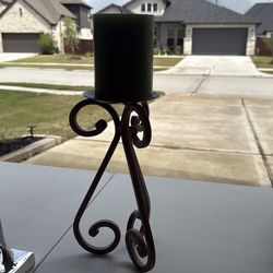 Hunter green candle & beige stand