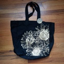 NWT Autumn Hill Black & Gold Sunflower Floral Flower Reusable Tote Bag