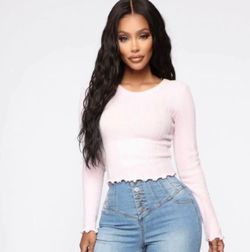 Fashionnova women’s ribbed baby pink sweater top small