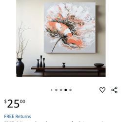 2418 TwoOases Wall Artwork, Hand Painted Flower Blooming Oil Painting, Modern White Red and Gold Wall Decor Picture, Abstract Floral Canvas Wall Art f