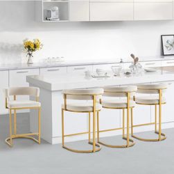 🟢 Set of 4 Beige Modern Velvet Bar Stools