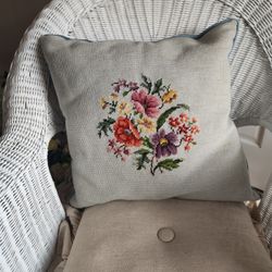 Charming Vintage Needlepoint Pillow 